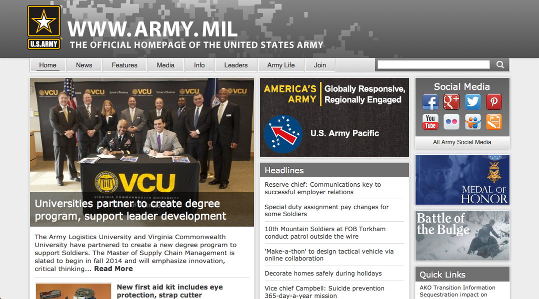 Army.mil Screen Capture